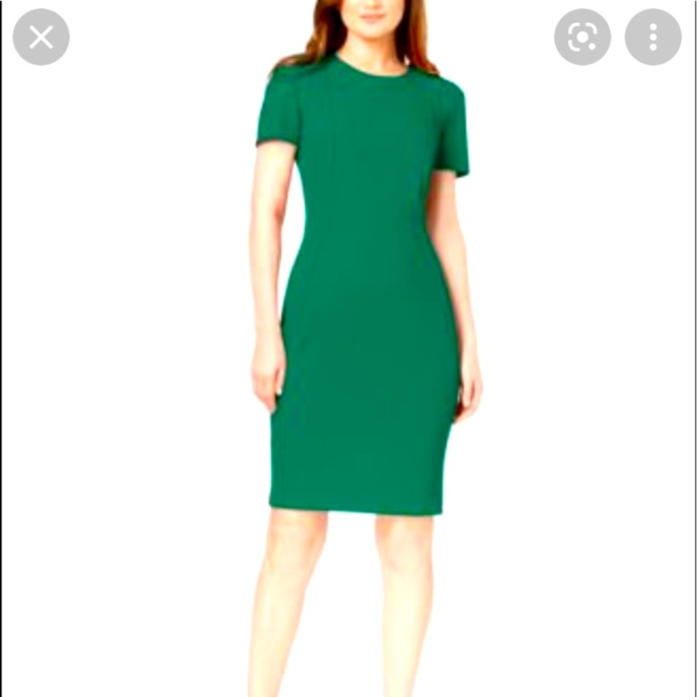 Calvin Klein Meadow Green Sheath Dress with Pleated Sleeves Size 8